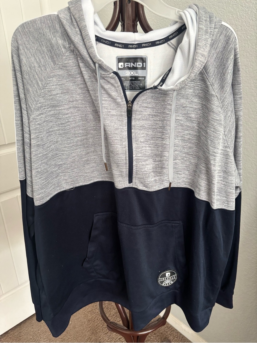 And1 Gray and Navy Two-Tone Half-Zip Hoodie